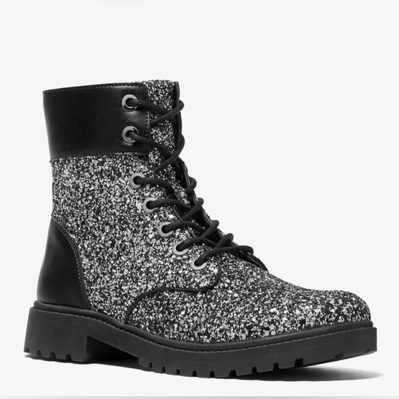 NWOT Michael Kors Alistair Bootie Chunky Glitter Combat Boots Size 6 NO BOX - Picture 2 of 7